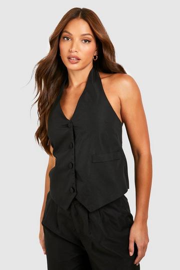 Tall Loose Fit Tie Back Waistcoat black