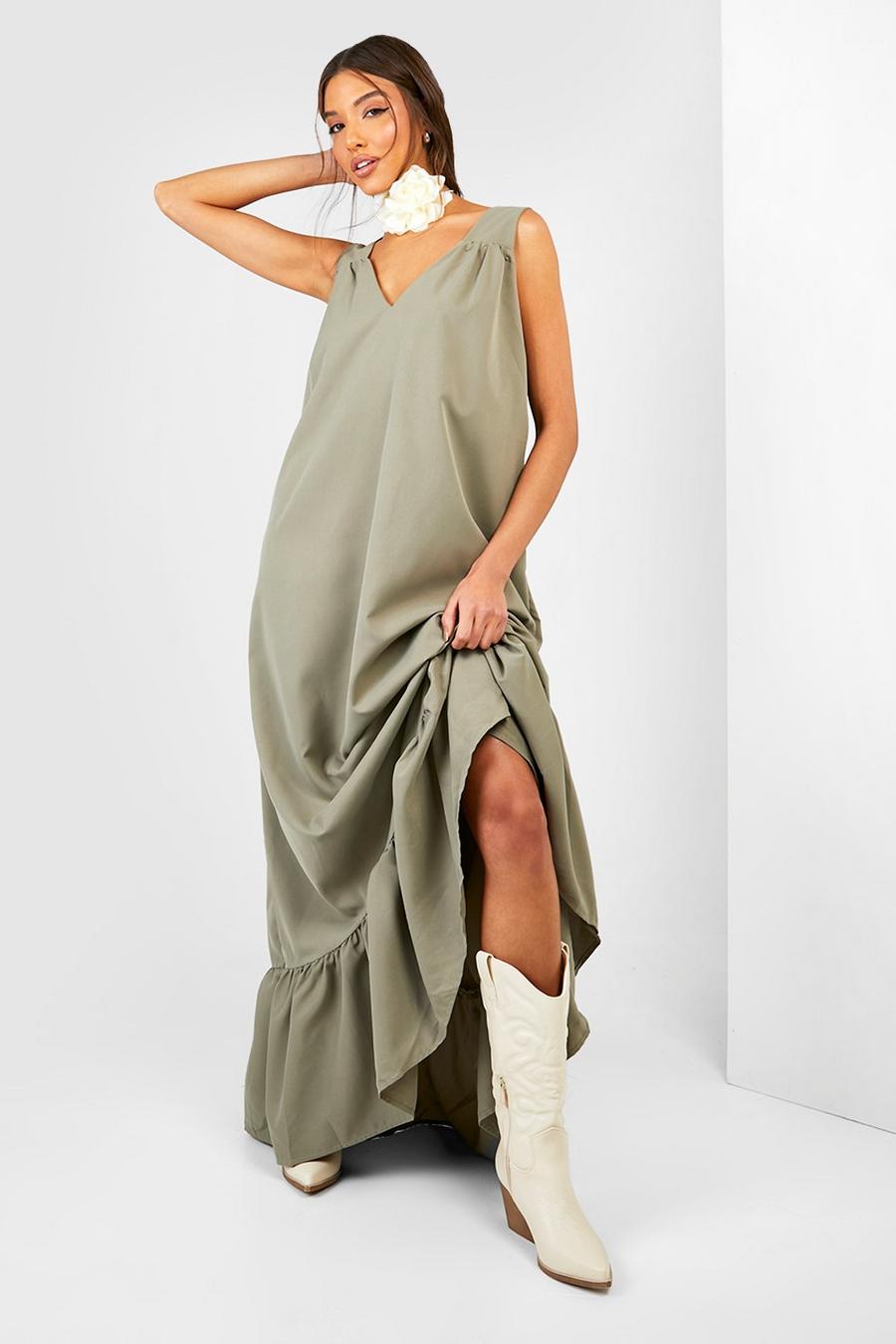 Olive Trapeze Maxi Dress