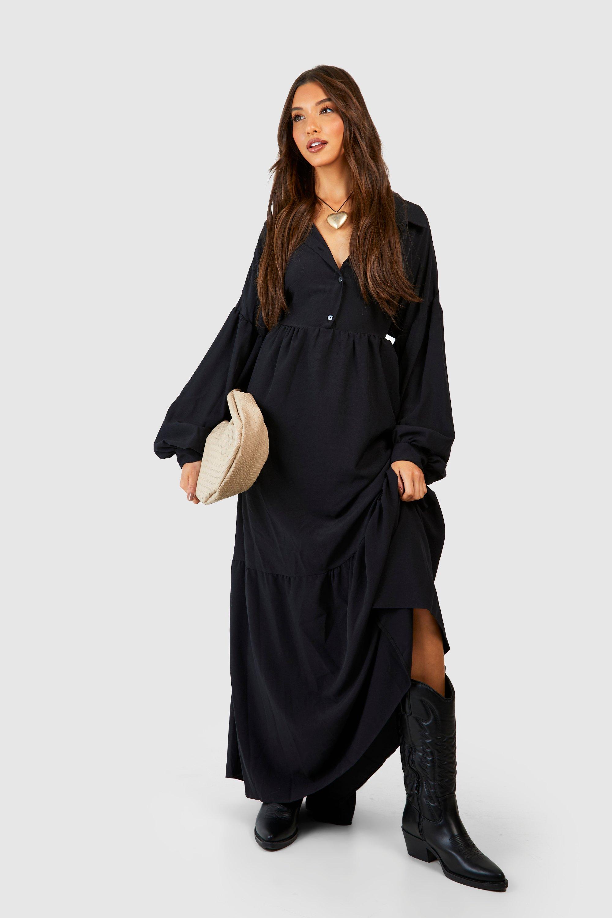 Oversized Tiered Maxi Shirt Dress