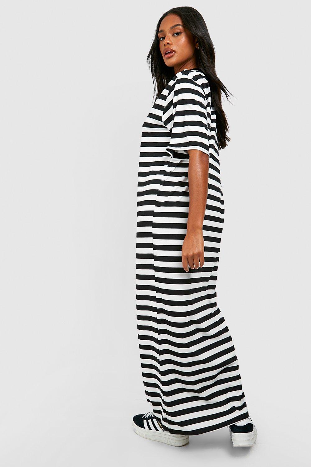 Oversized Striped T shirt Maxi Dress