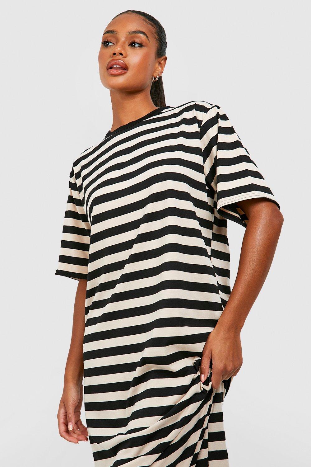 Oversized Striped T shirt Maxi Dress boohoo