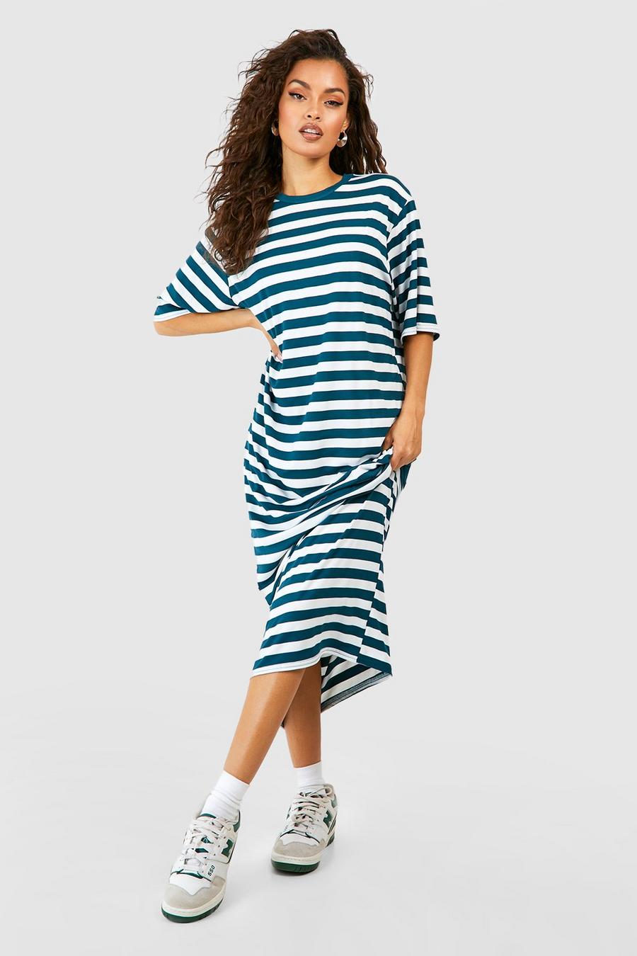 Blue blå Oversized Striped T-shirt Maxi Dress