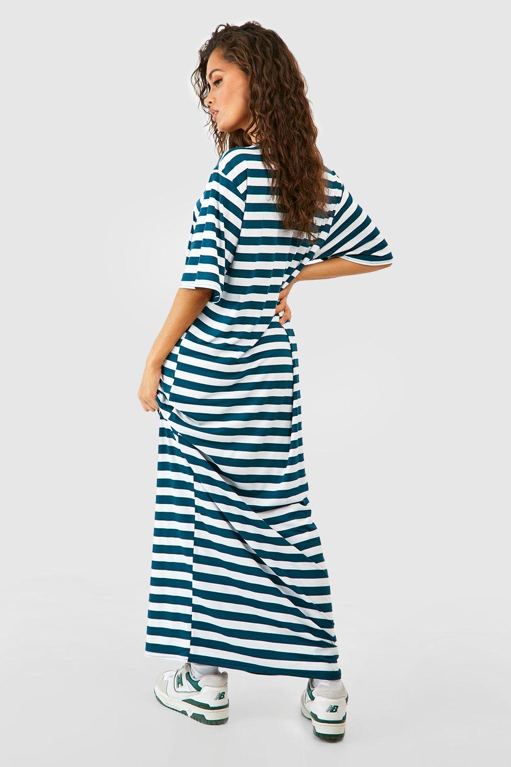 Boohoo striped maxi on sale dress