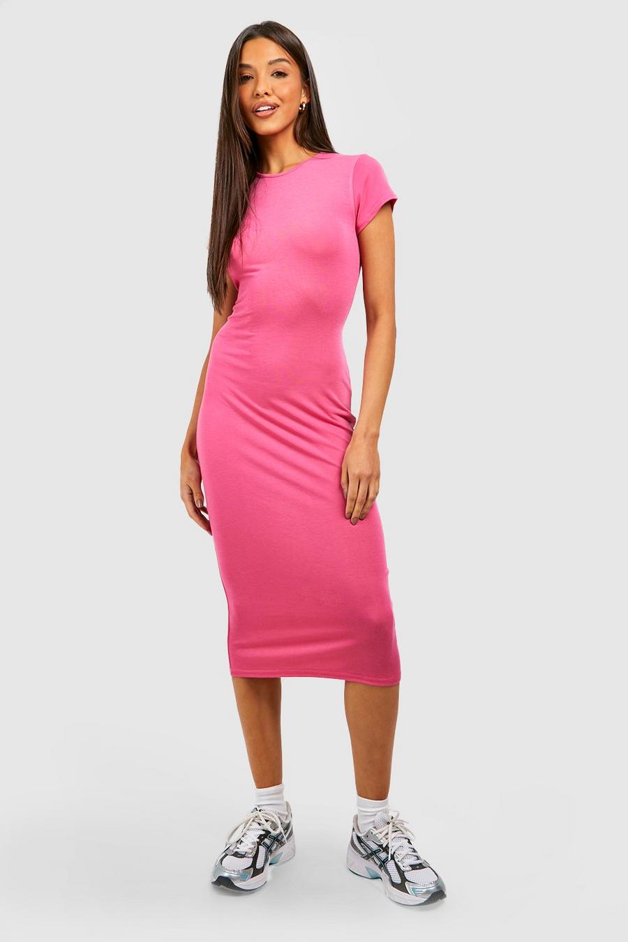 Pink Basics Cap Sleeve Bodycon Midi Dress image number 1