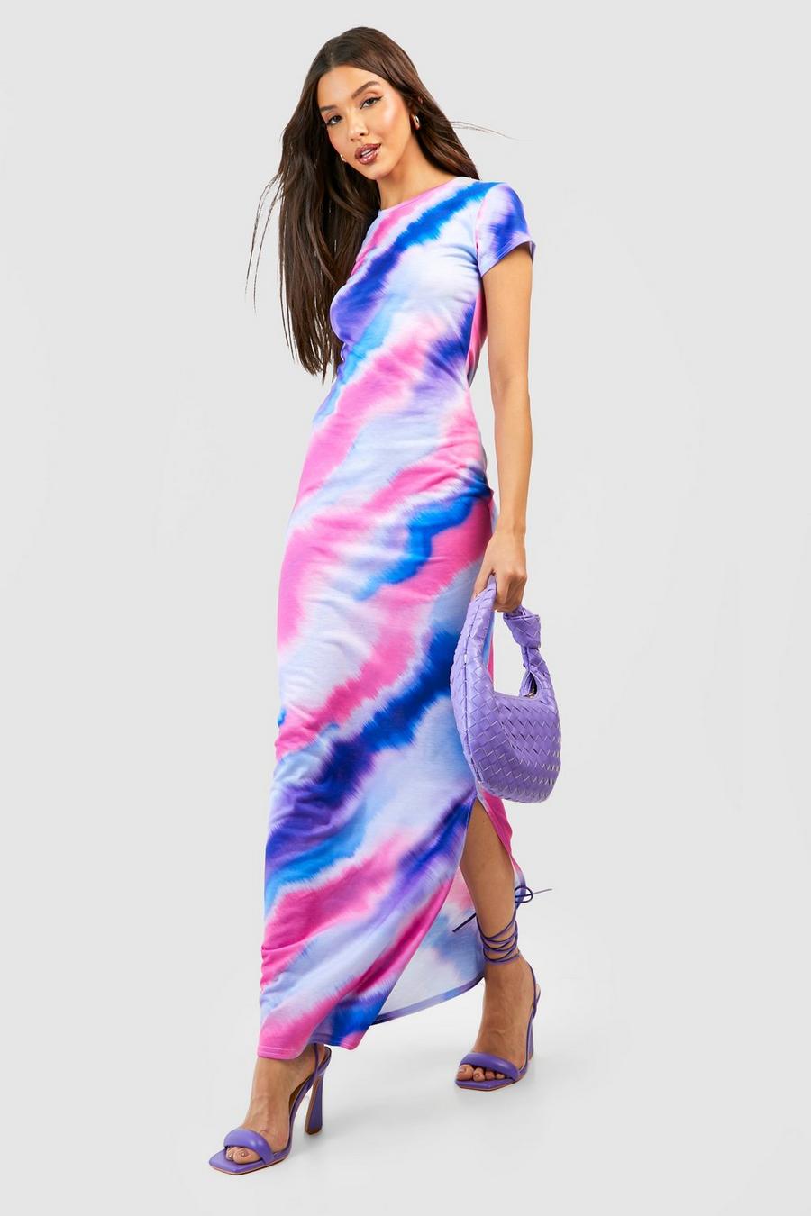 Pink Abstract Cap Sleeve Maxi Dress  image number 1