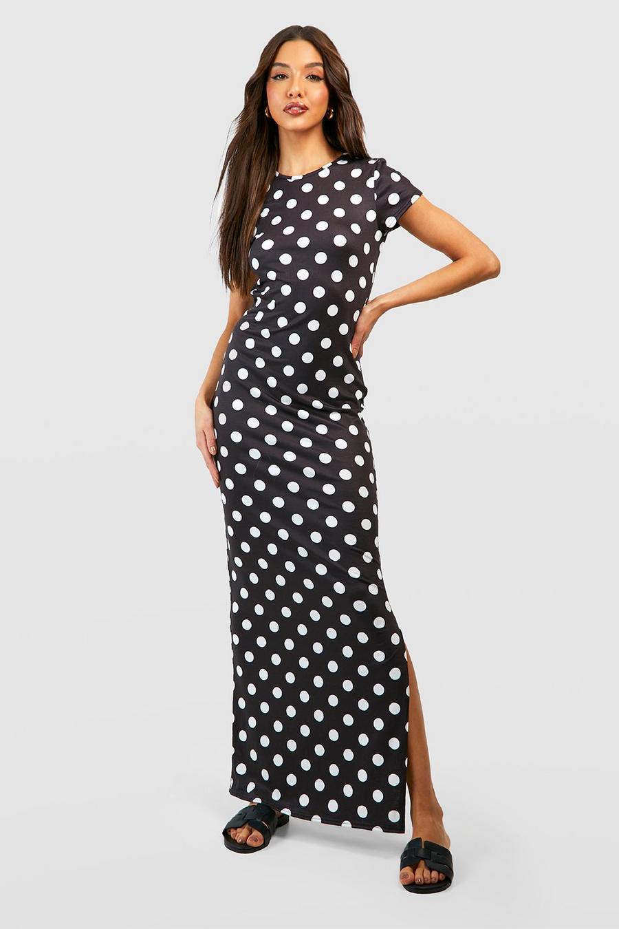 Black Polka Dot Cap Sleeve Maxi Dress 