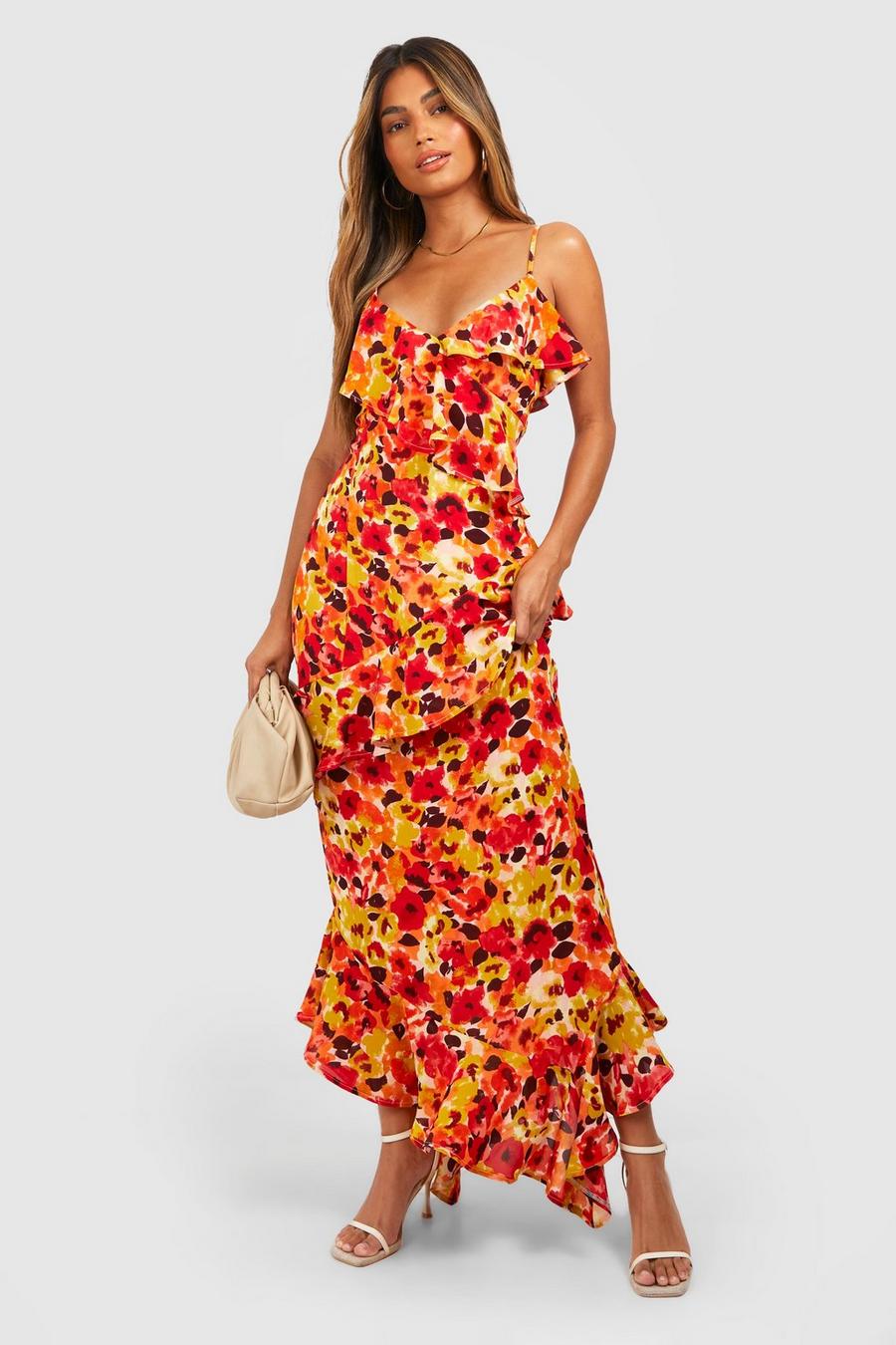 Floral Woven Ruffle Maxi Dress
