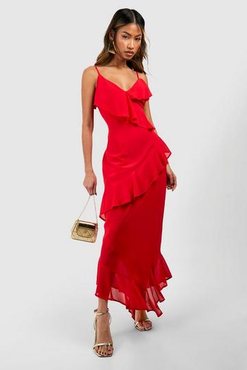 Red Woven Ruffle Maxi Dress