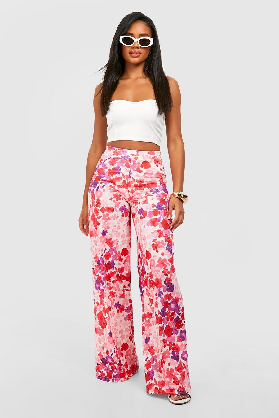 Pink Ditsy Print Wide Leg Trousers