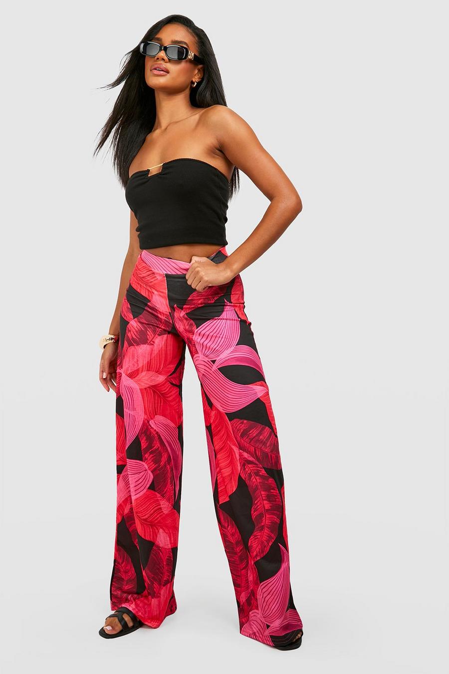Black Palm Printed Wide Leg Grandes trousers image number 1