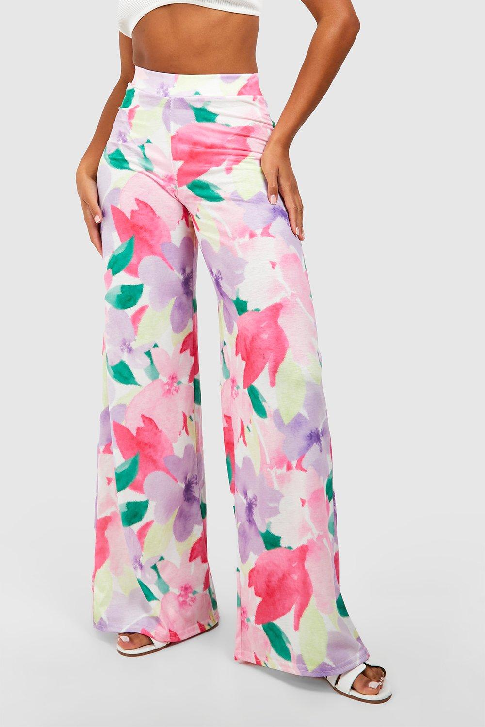 Floral Print Wide Leg High Waisted Pants