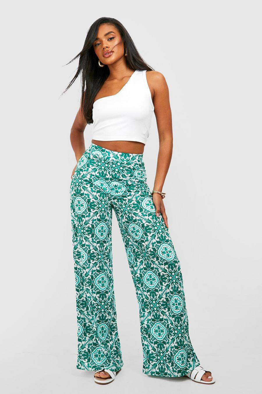Green Tile Printed Wide Leg Trousers