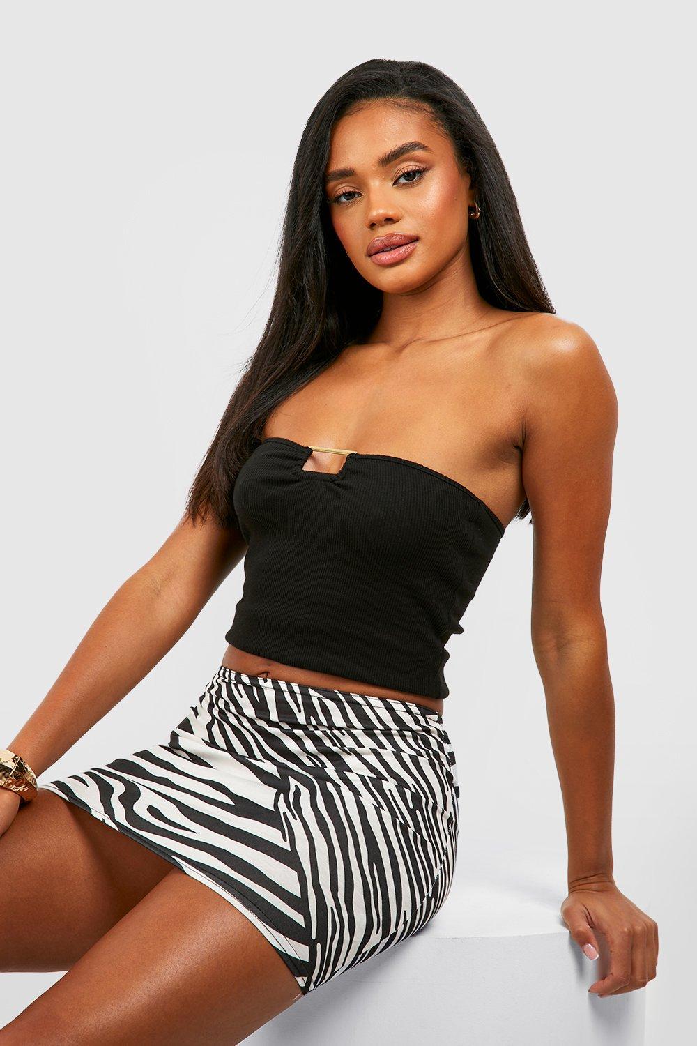 Multi Zebra Print Crop Top & Micro Mini Skirt Set, Sets