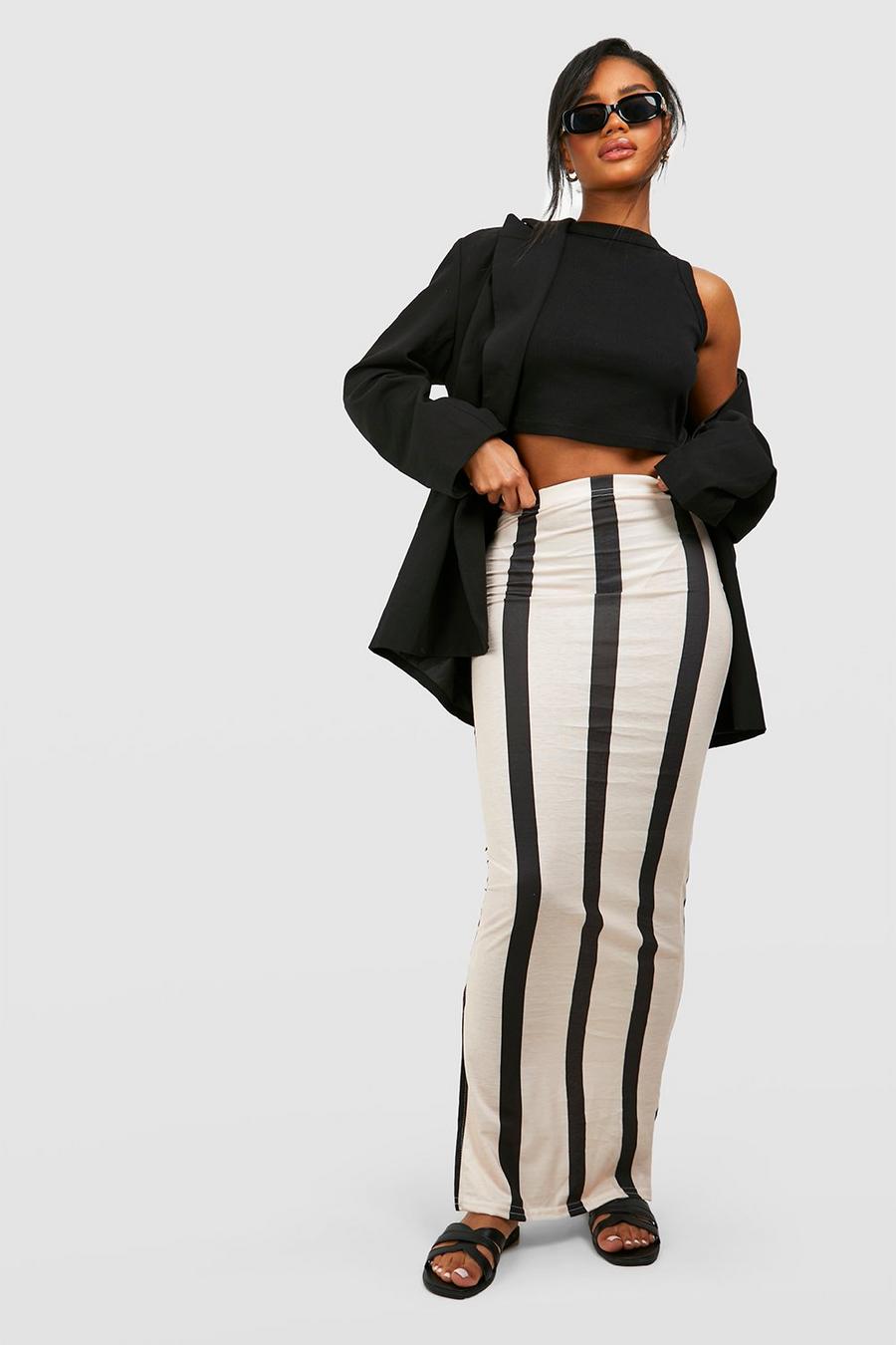 Ecru white Stripe Printed Slip Maxi Skirt