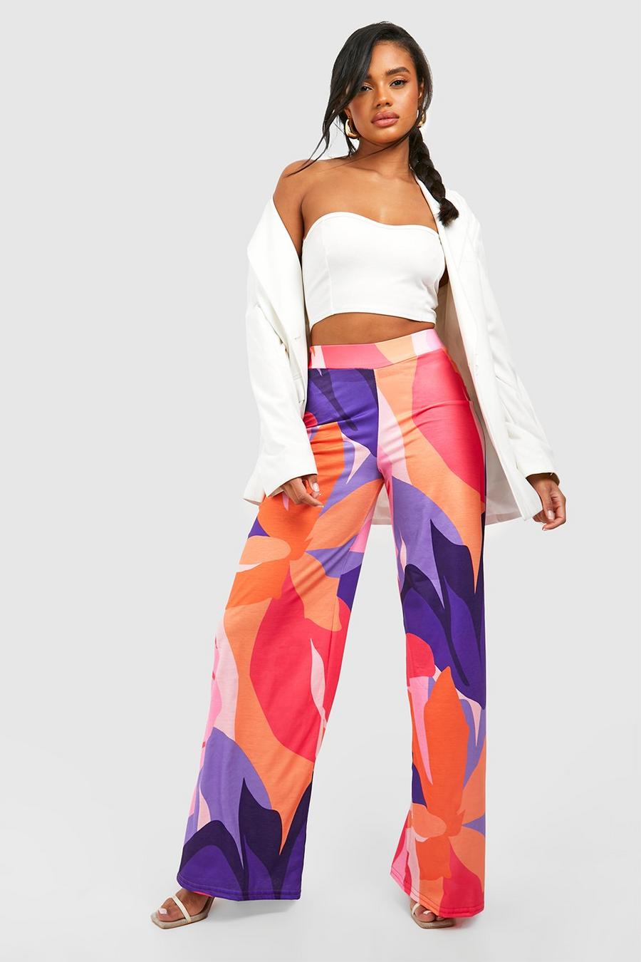 Purple Abstract Printed Wide Leg Pants image number 1