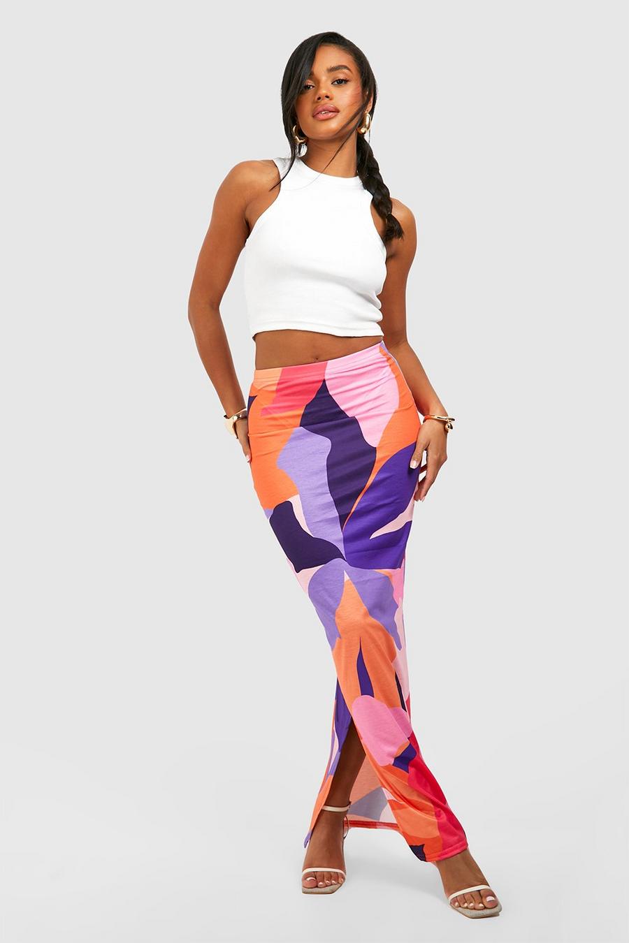 Purple Abstract Printed Maxi Skirt