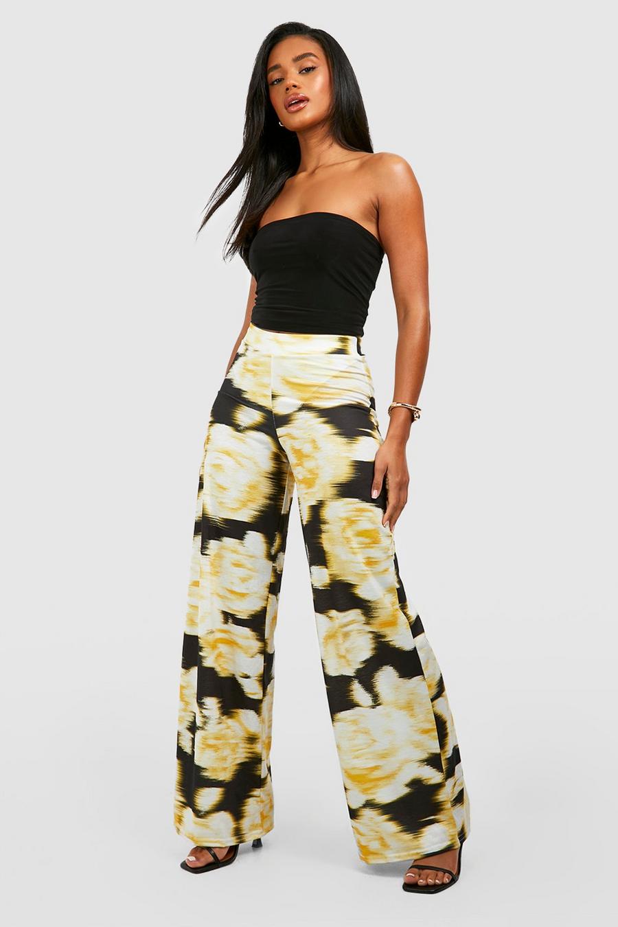 Yellow Floral Printed Wide Leg Trousers image number 1