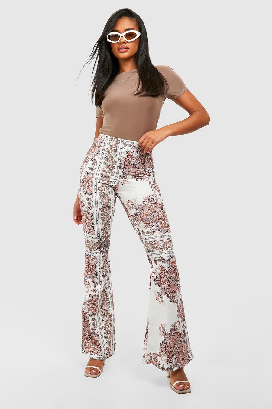 White Scarf Printed Flared Pants image number 1