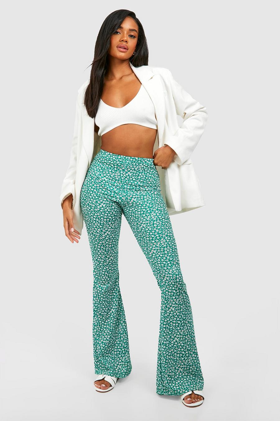 Green Ditsy Floral Flared Pants image number 1