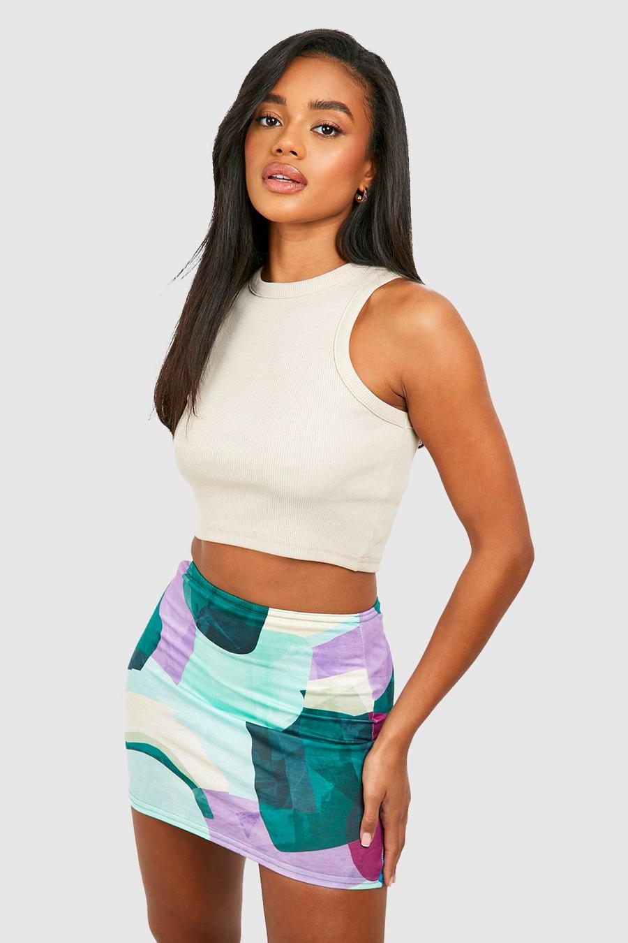Green Abstract Printed Mini Skirt image number 1