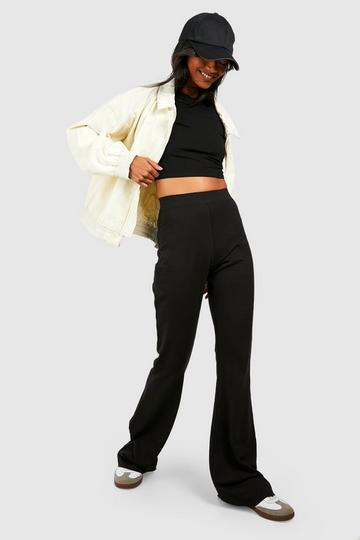 Black Cotton Jersey Knit High Waisted Flared Leggings