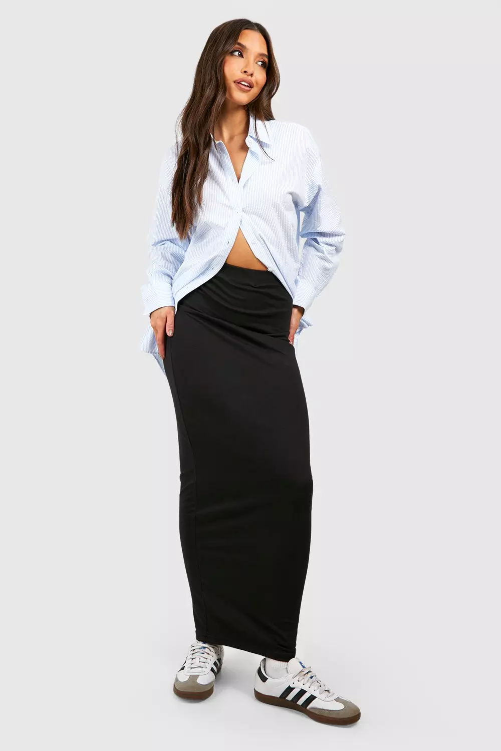 Cotton Jersey High Waisted Slip Maxi Skirt