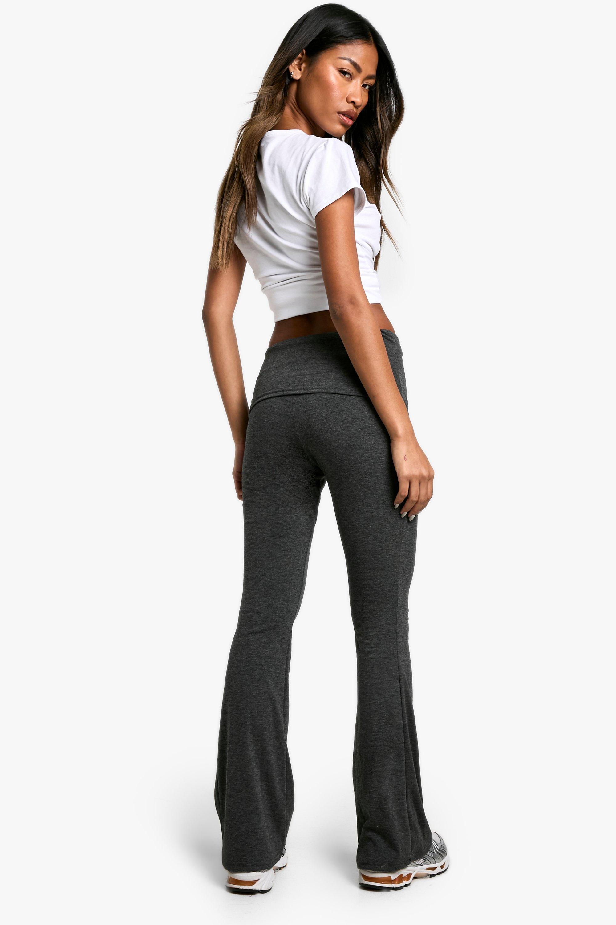 Charcoal Cotton Fold Over Waist Flare Pants