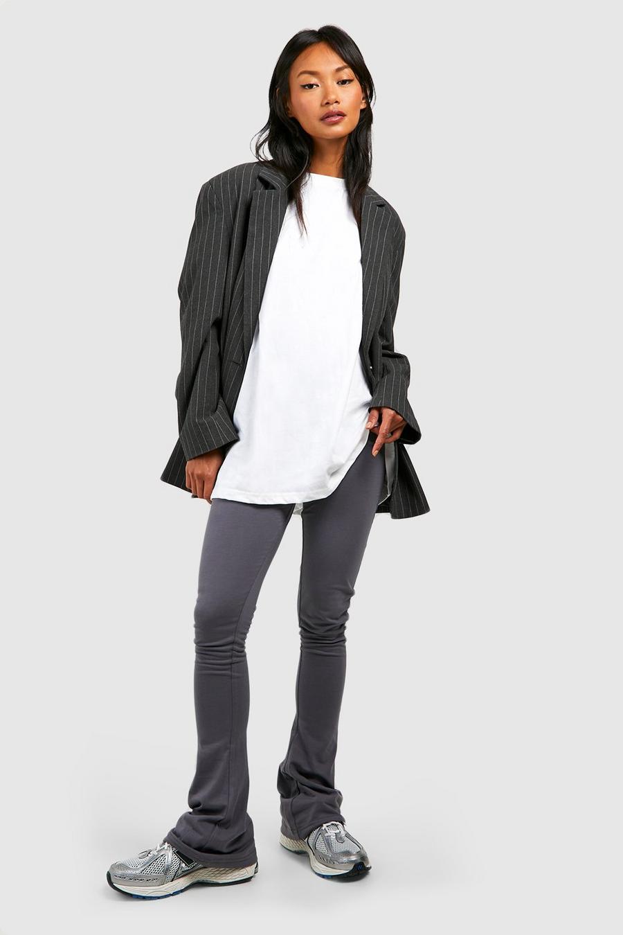Charcoal Cotton Jersey Knit Ruched Booty Boosting Flares image number 1