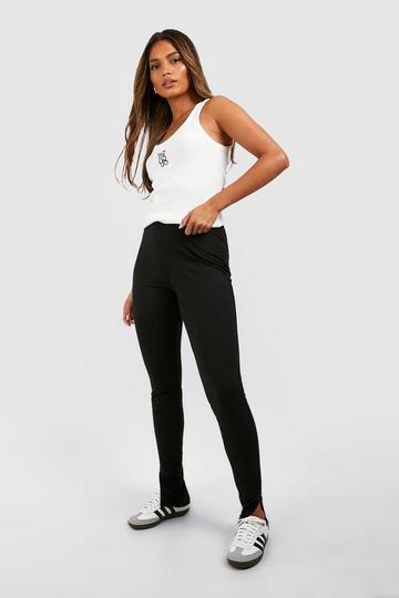 Black Cotton Jersey Knit High Waisted Split Hem Leggings