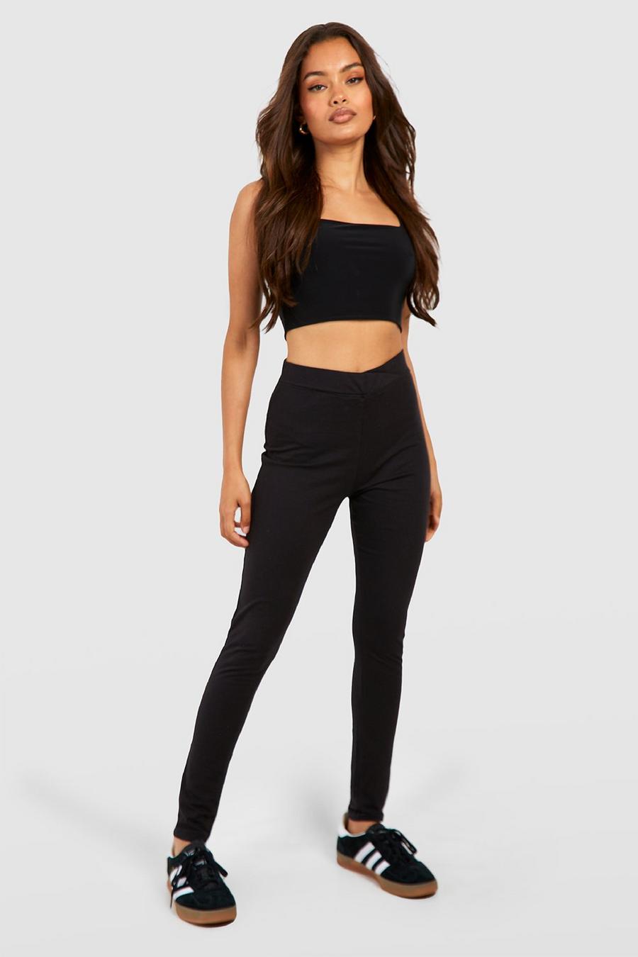 Black Cotton Jersey Knit Wrap High Waisted Leggings image number 1