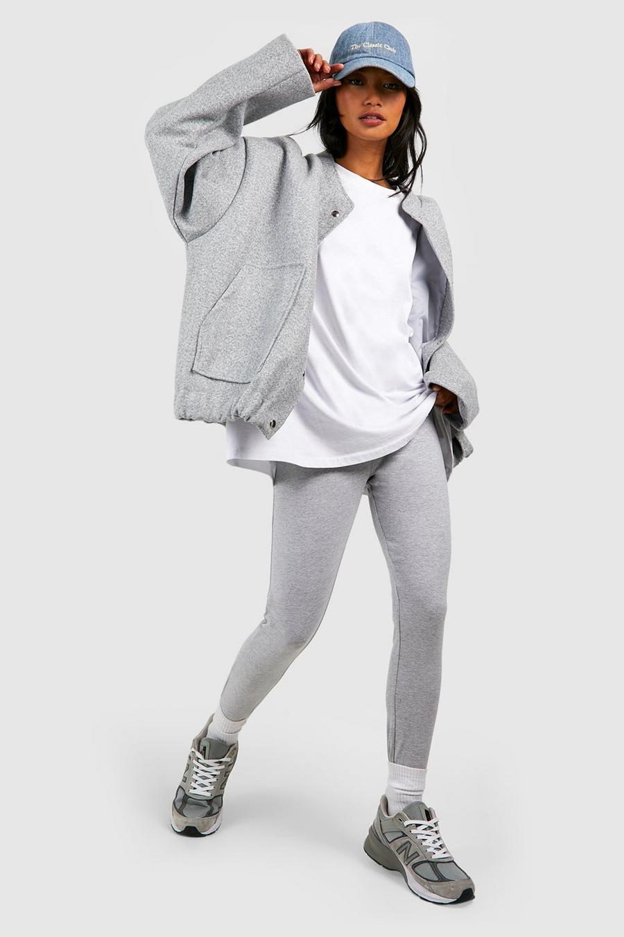 Grey marl Cotton Jersey Knit Mid Waist Leggings image number 1