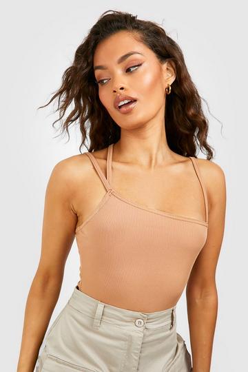 Strappy Asym Rib Crop Top mocha