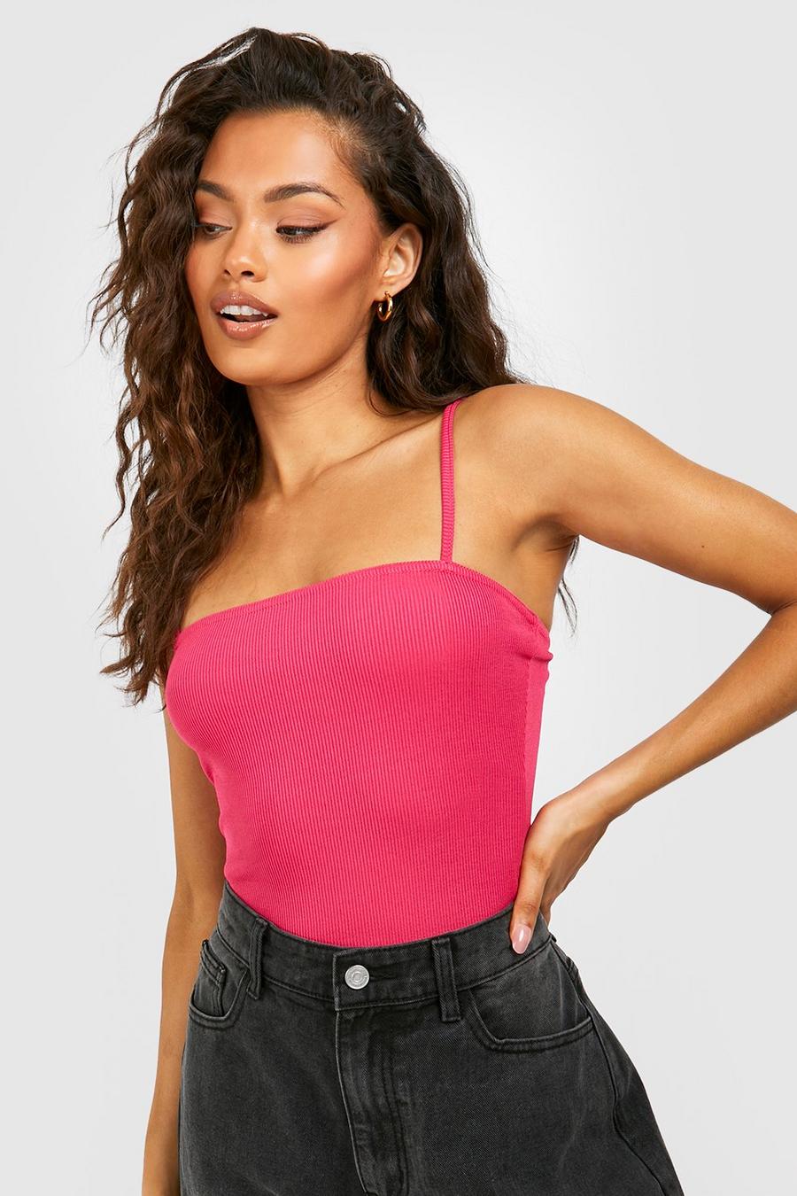 Hot pink Strappy Square Neck Rib Crop 