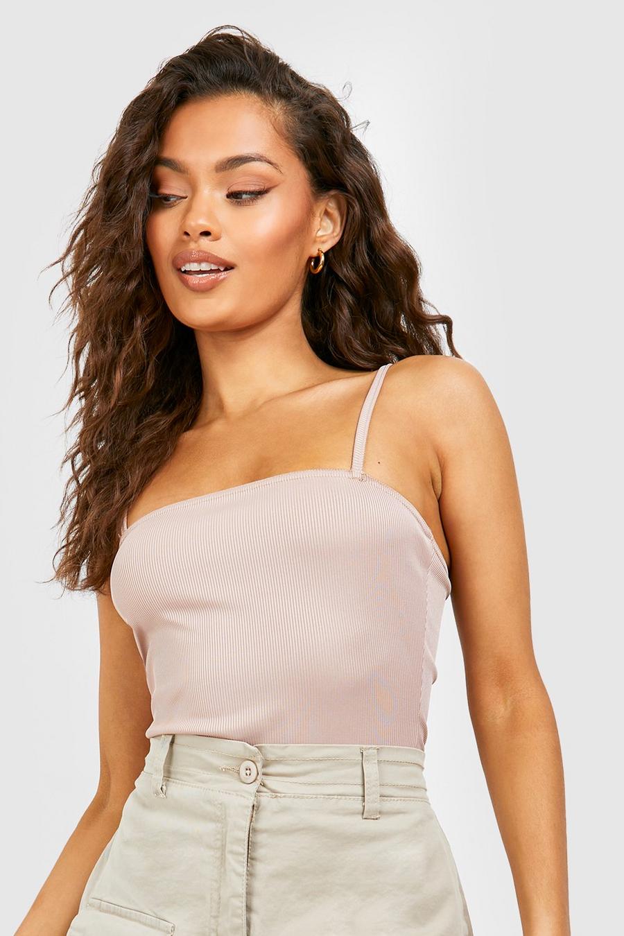 Stone Strappy Square Neck Rib Crop  image number 1