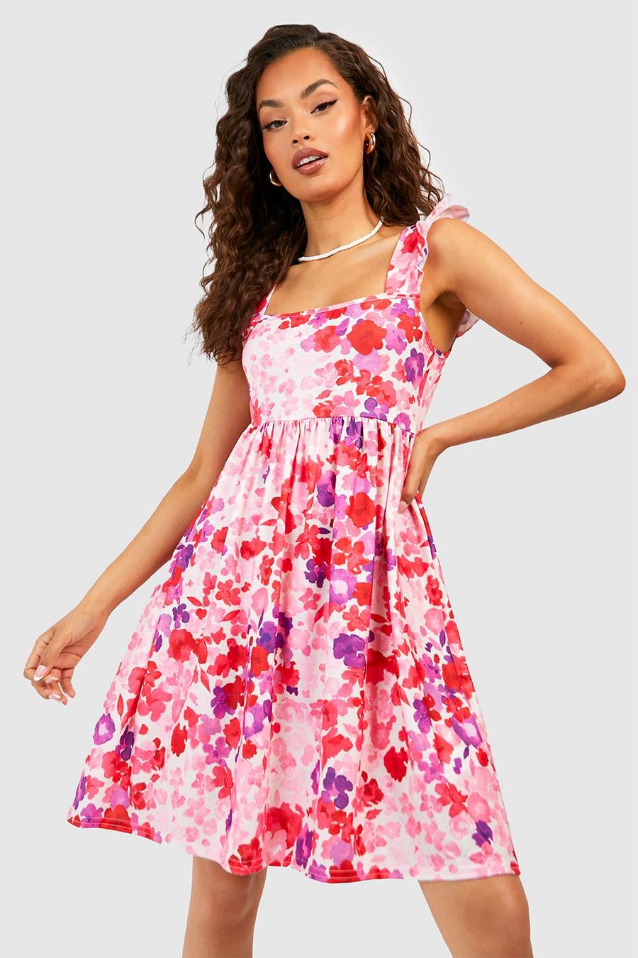 Pink Ditsy Floral Ruffle Smock Dress