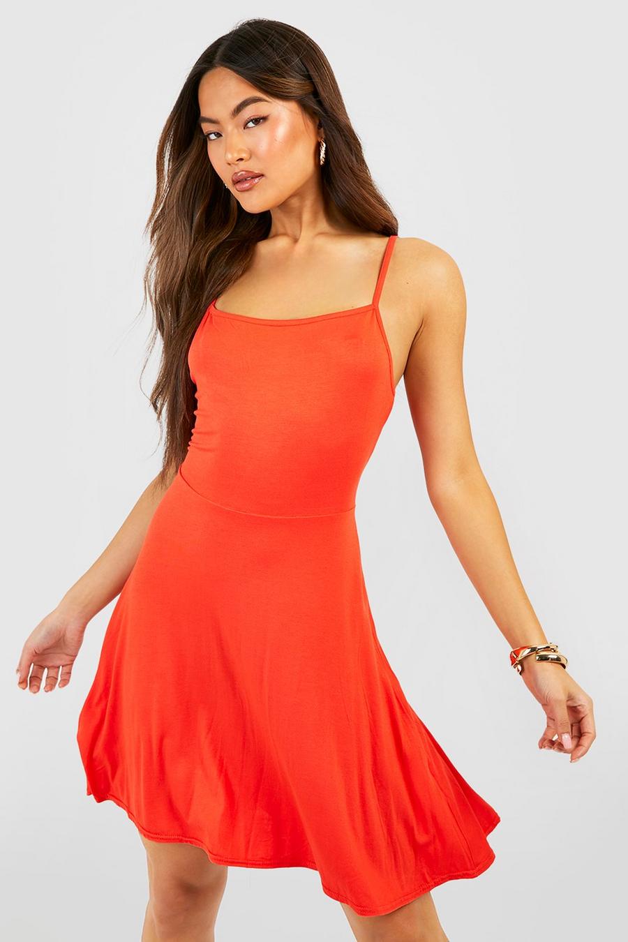 Orange Jersey Knit Basic Swing Dress