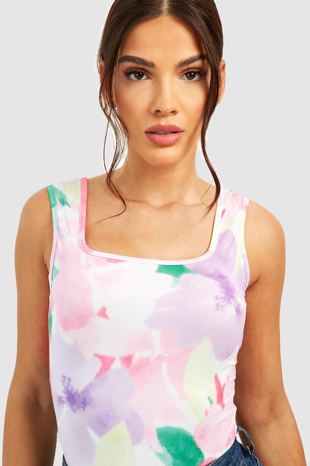 Short Sleeve Floral Slinky Bodysuit