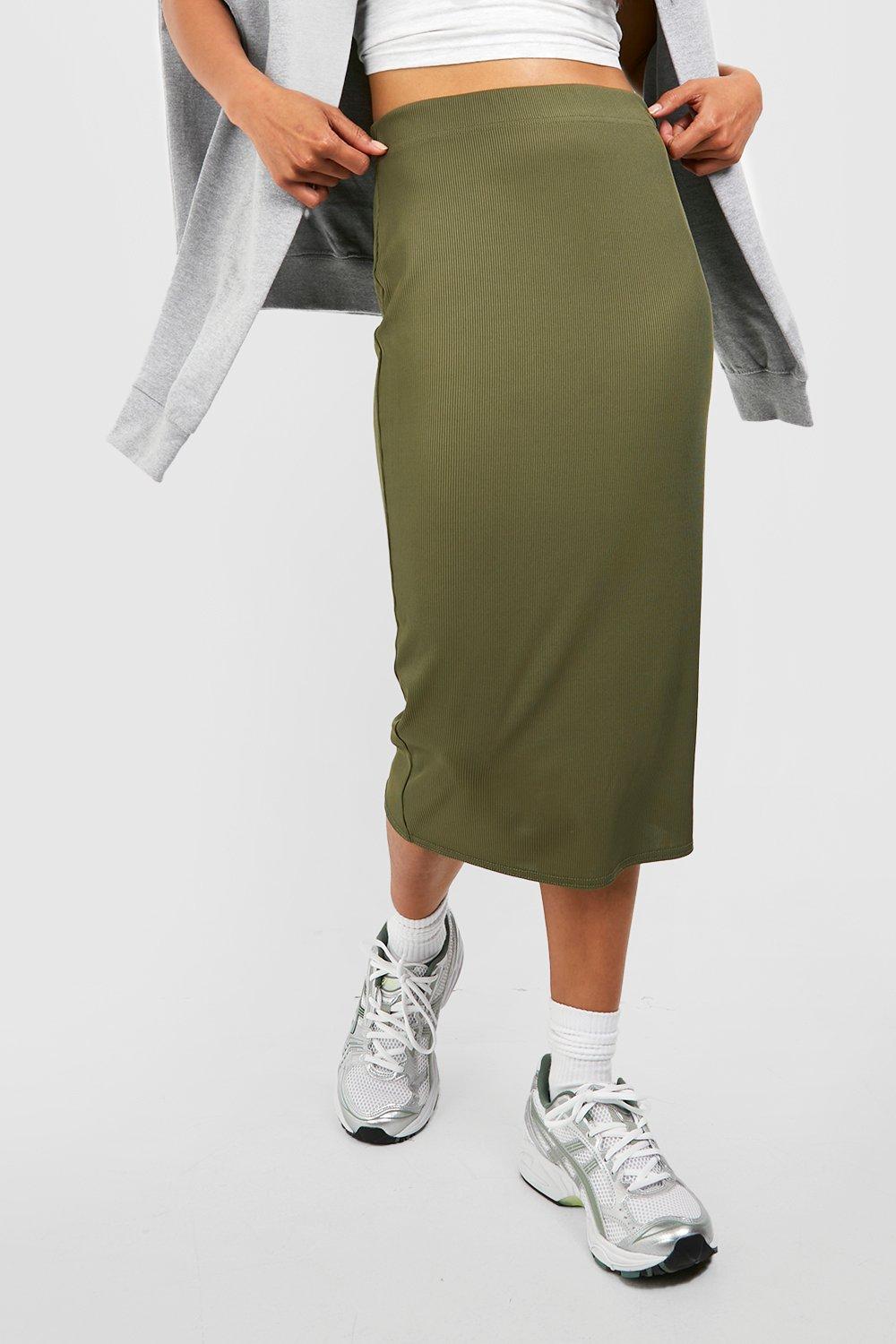 Rib Bodycon Midi Skirt boohoo
