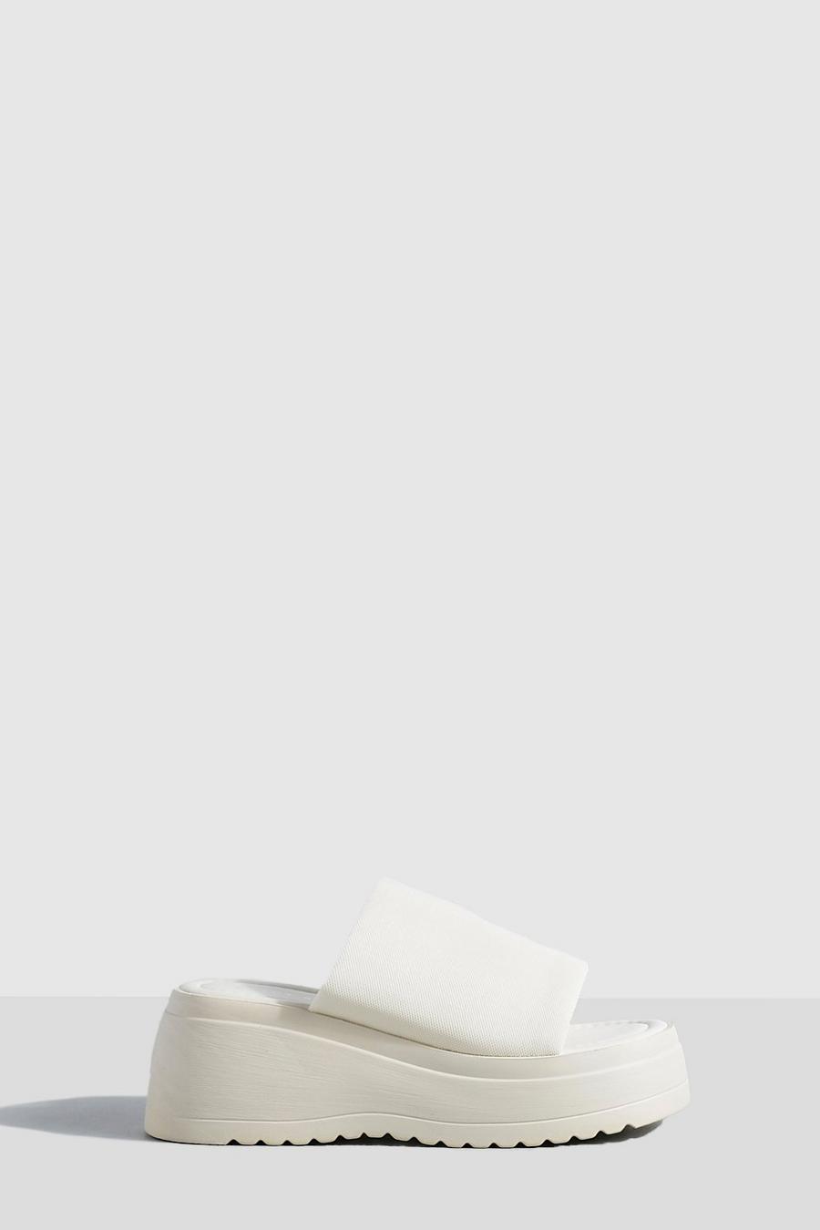 Sandali Flatform a calzata ampia con suola spessa, Cream bianco