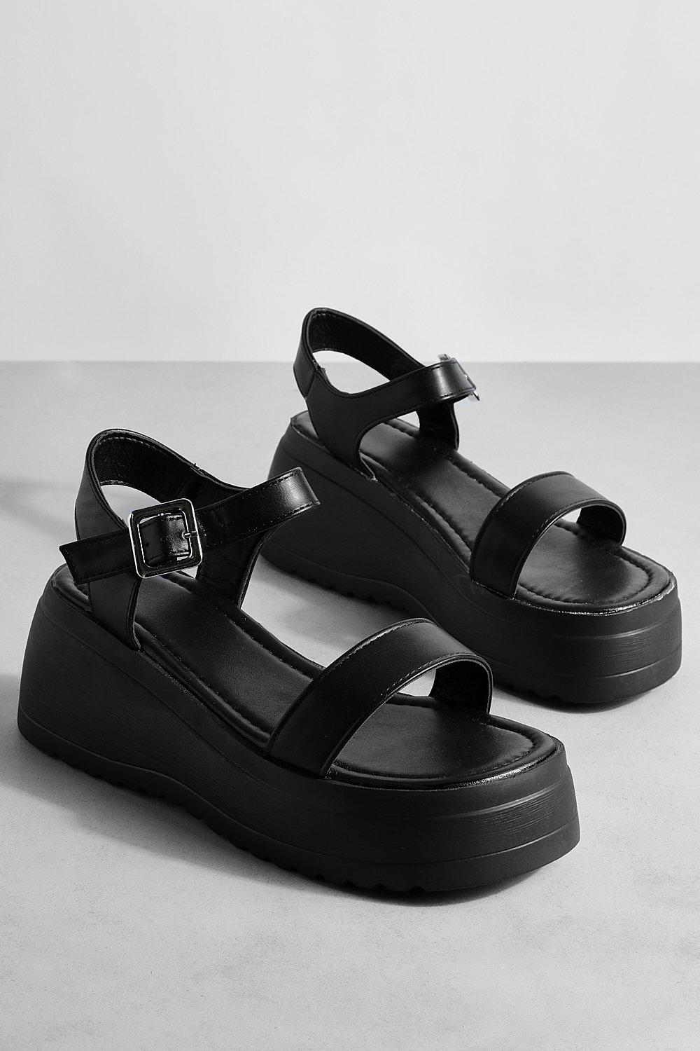 Black chunky flatform clearance sandals