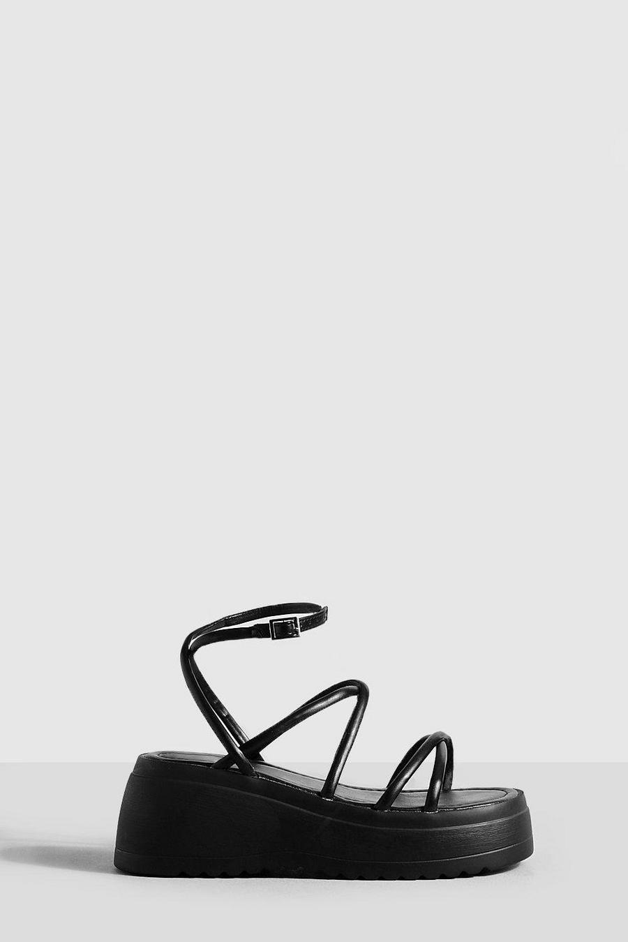 Black nero Multi Strap Chunky Flatform Sandals image number 1