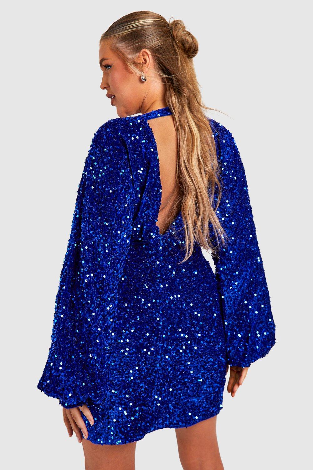 Boohoo blue sequin on sale dress