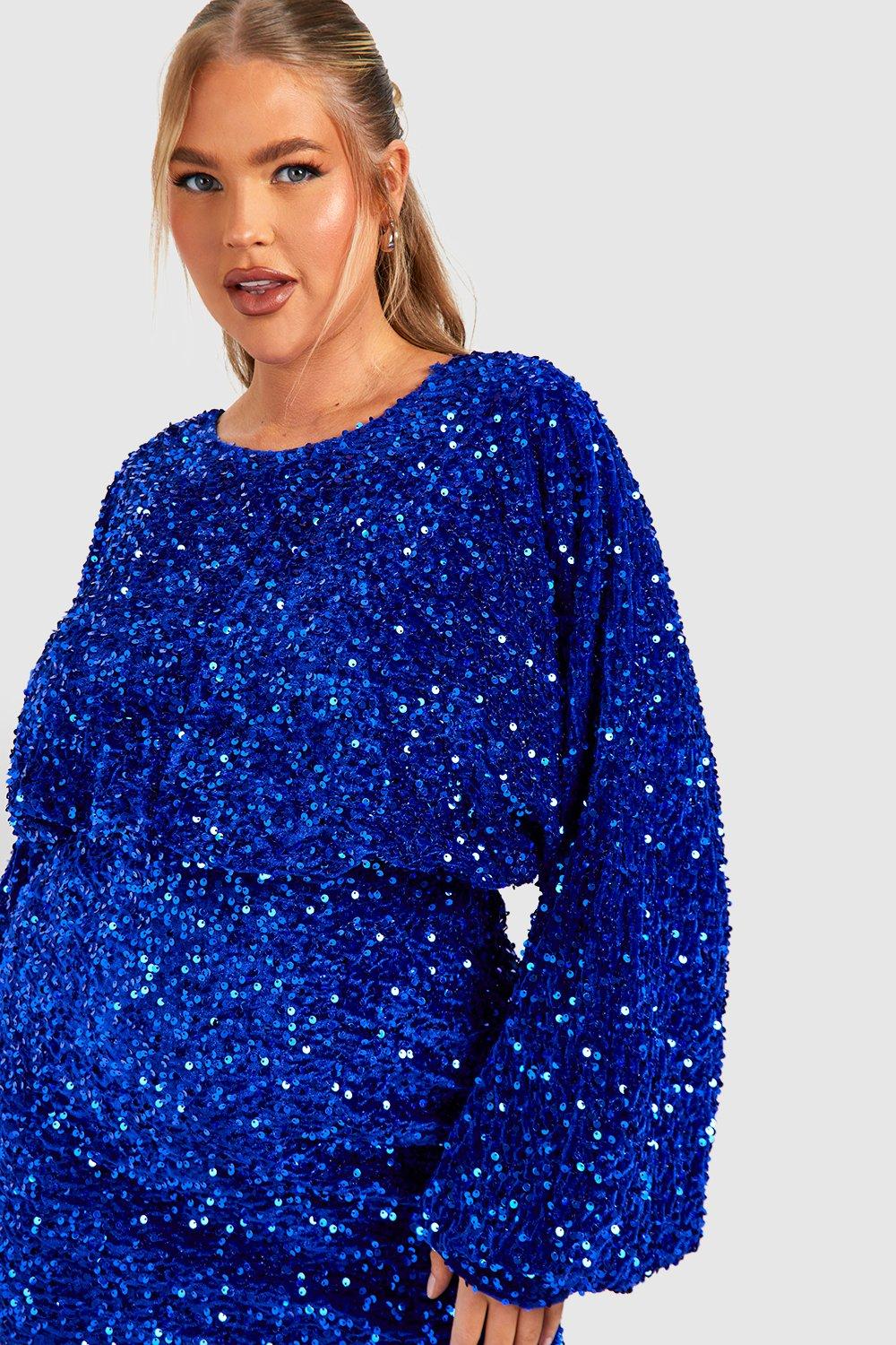 Plus Oversized Blouson Sleeve Sequin Mini Dress