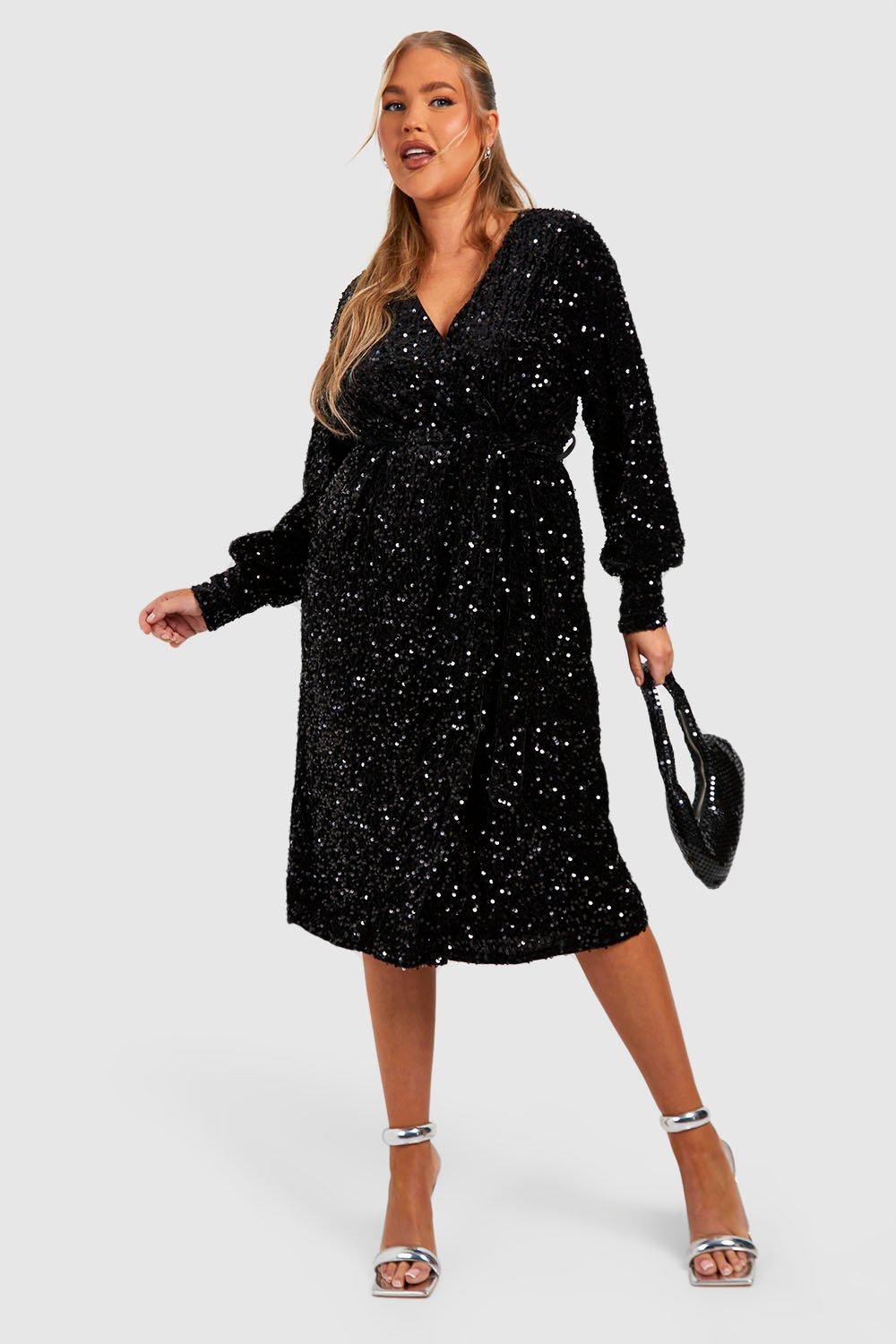 Plus Velvet Sequin Wrap Midi Dress boohoo USA