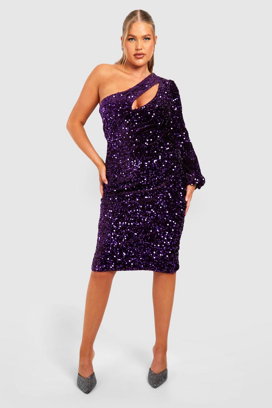 Purple Plus Sequin Cut Out One Shoulder Dress image number 1