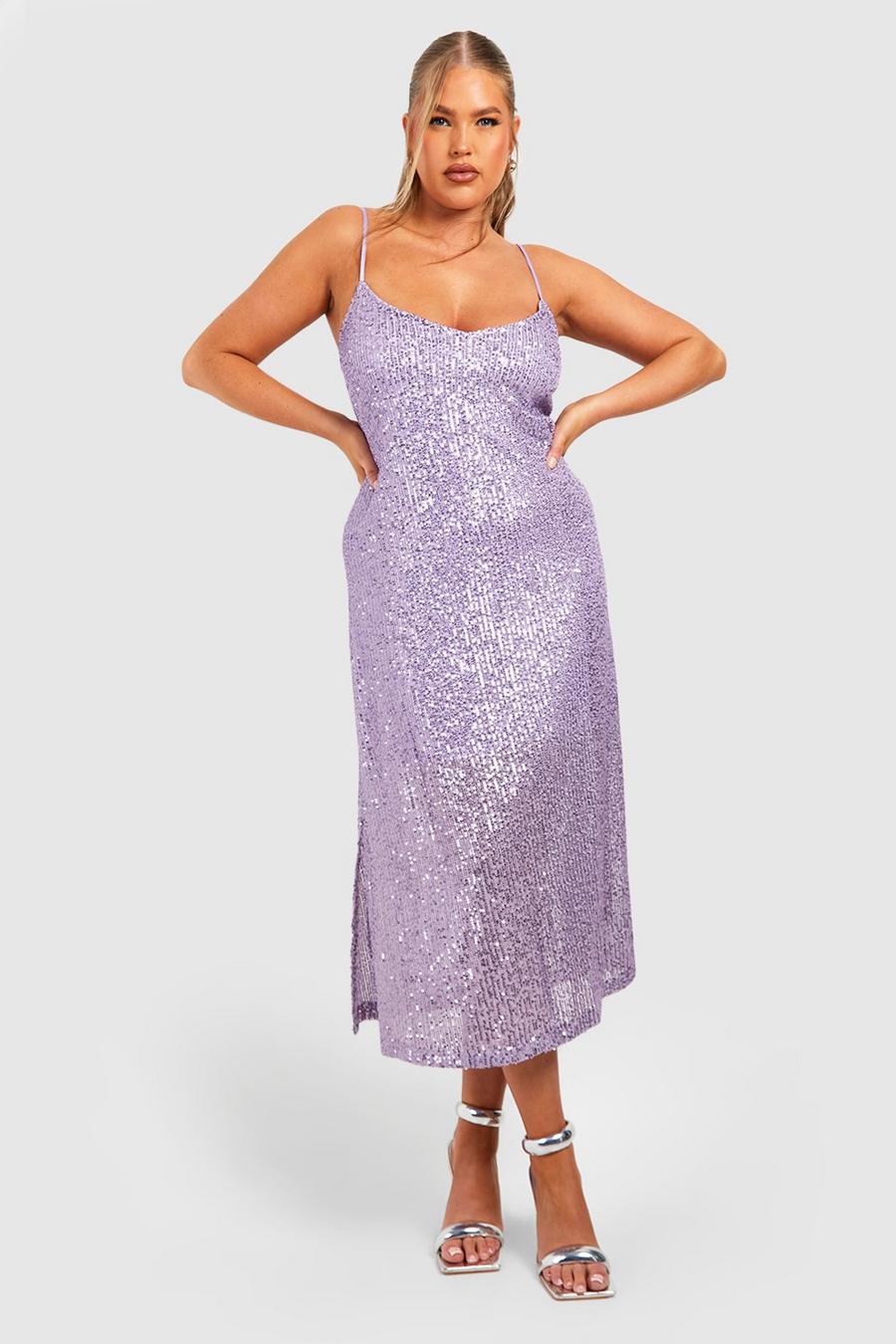 Lilac Plus Sequin Split Midi Dress image number 1
