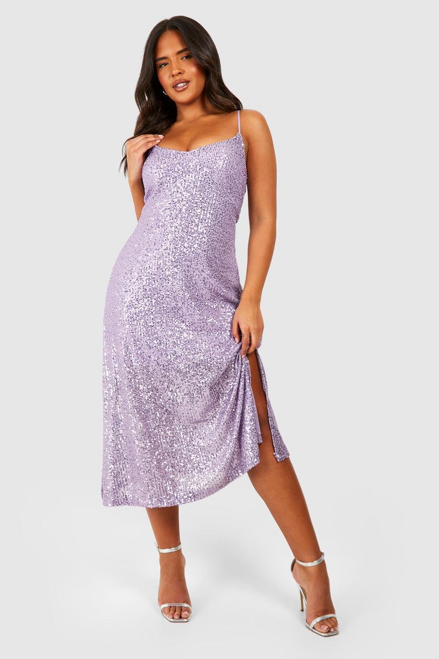Lilac Plus Sequin Split Midi Dress image number 1