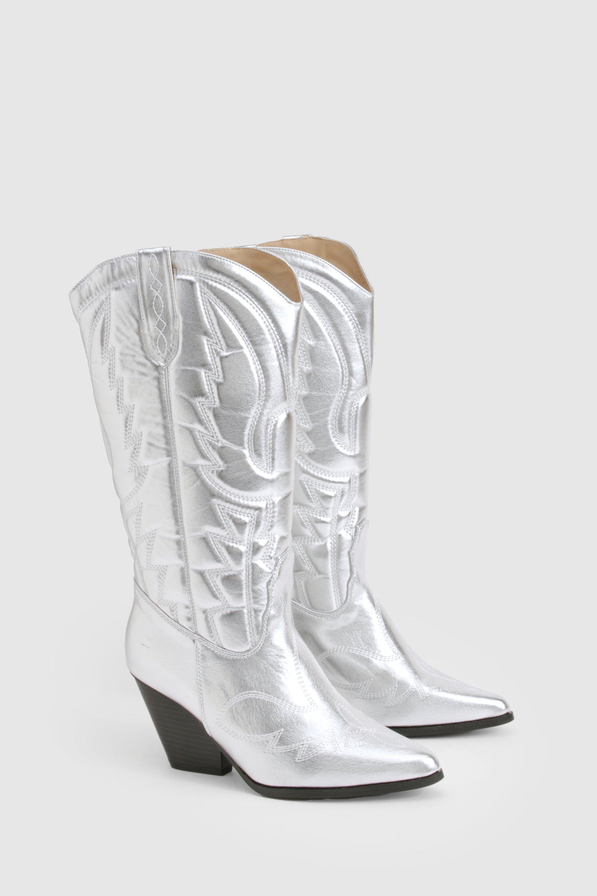 Wide Fit Metallic Knee High Western Cowboy Boots