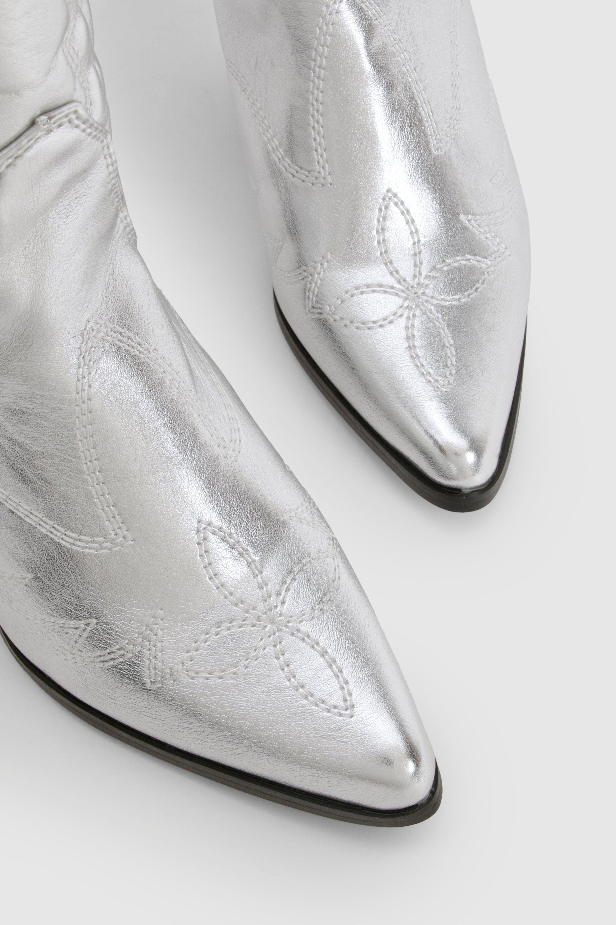 Wide Width Metallic Knee High Western Cowboy Boots | boohoo USA
