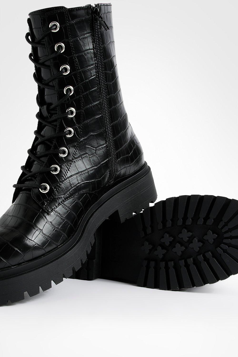 Black lace up croc boots new arrivals